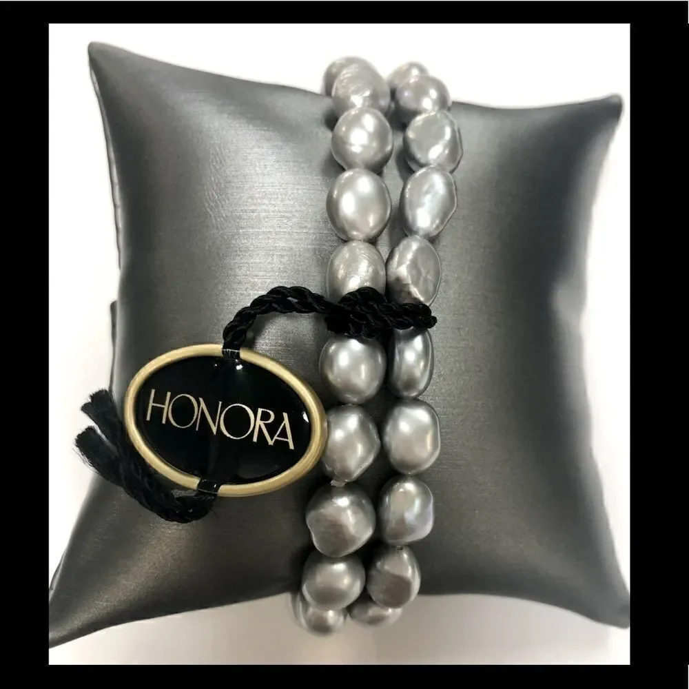 Honora Gray Stretchy Pearl Bracelets (Set of 2)